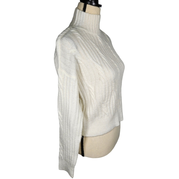 Crave Fame Mid Turtle Neck Cable Knit, Cropped Sweater, Ivory, XS - Picture 2 of 8